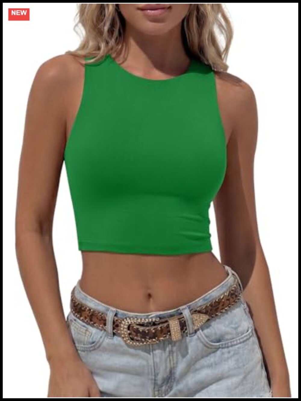 Fitted High Neck Racerback Sleeveless Crop Tank Top